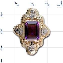 B2428 14K FILIGREE SLIDE WITH EMERALD CUT AMETHYST 
